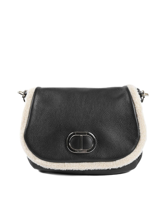 Dee Ocleppo Ontario Black Shoulder Bag - Italian Nappa Leather with Faux - Shearling Trims - Style Queenz