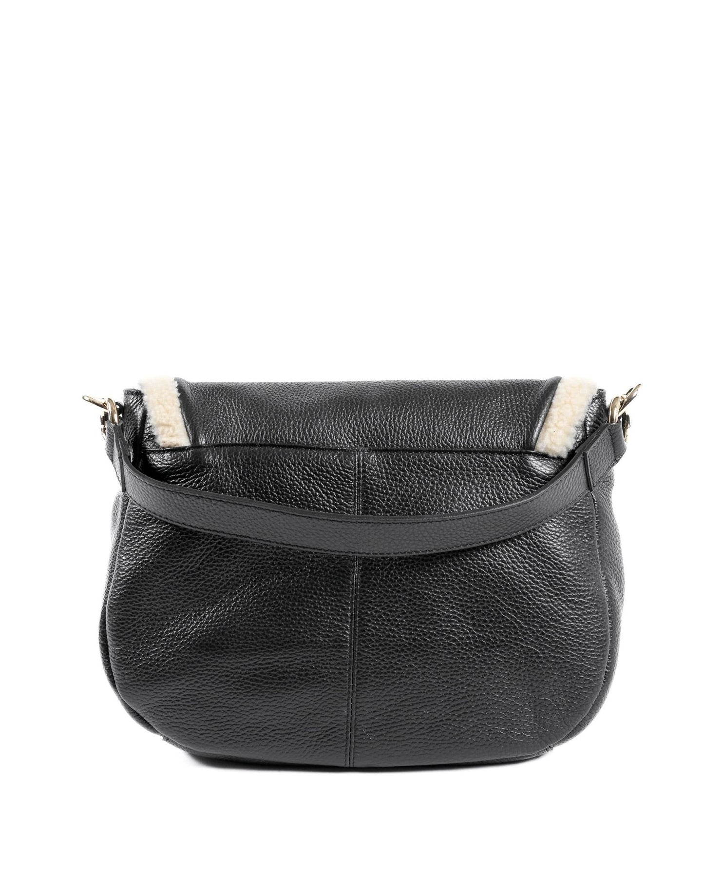 Dee Ocleppo Ontario Black Shoulder Bag - Italian Nappa Leather with Faux - Shearling Trims - Style Queenz