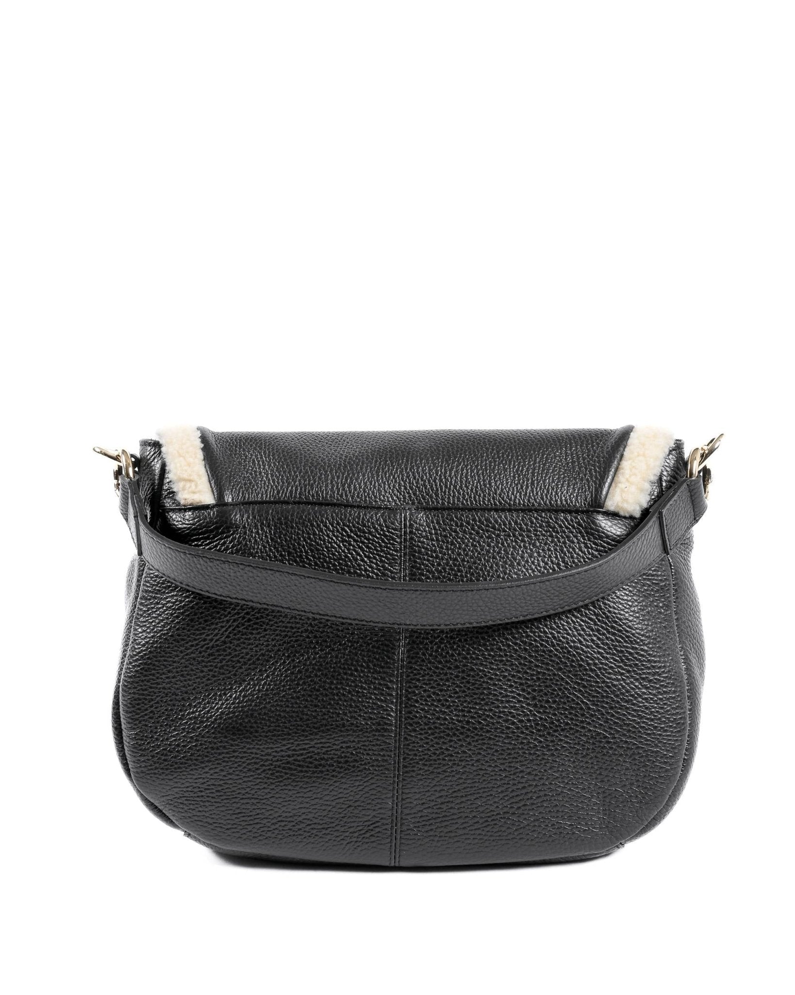 Dee Ocleppo Ontario Black Shoulder Bag - Italian Nappa Leather with Faux - Shearling Trims - Style Queenz