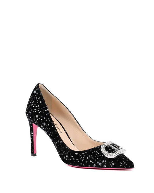 Dee Office Party Velvet Pump - Luxury Black Heels with Pink Sole | 8cm - Style Queenz