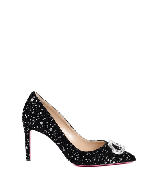 Dee Office Party Velvet Pump - Luxury Black Heels with Pink Sole | 8cm - Style Queenz