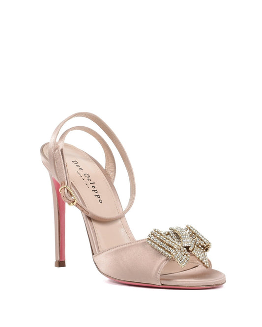 Dee Satin Bow Sandal - Blush Italian High Heels with Swarovski Crystal | Women's Luxury Footwear - Style Queenz
