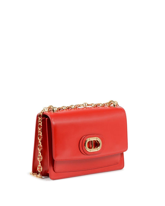 Dee Siena Red Crossbody Bag - Italian Leather Medium Handbag with Gold Chain - Style Queenz