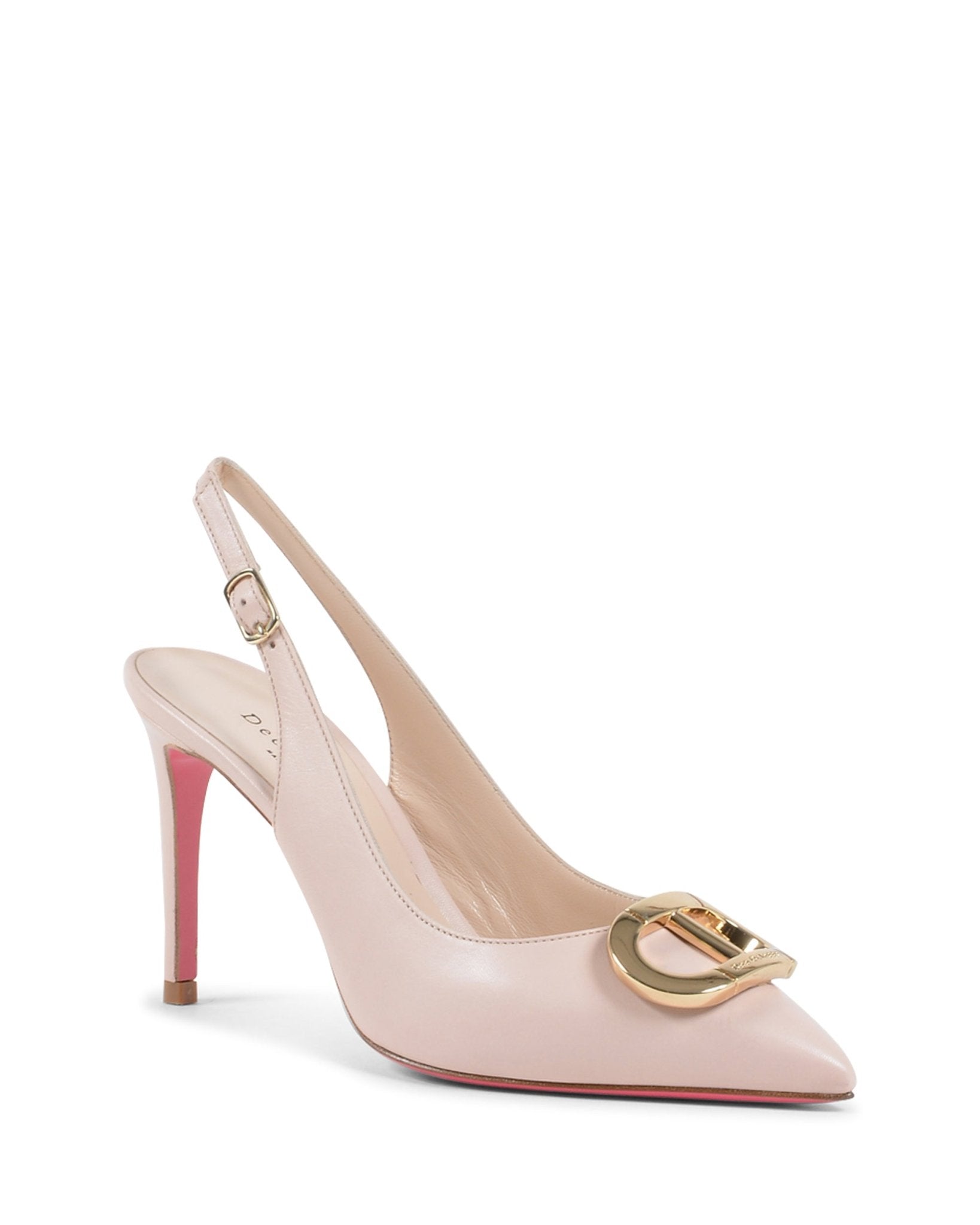 Dee Slinky Logo Pink Pointed - Toe Slingback - Italian Designer Leather Heels 8cm - Style Queenz