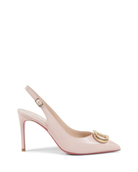 Dee Slinky Logo Pink Pointed - Toe Slingback - Italian Designer Leather Heels 8cm - Style Queenz
