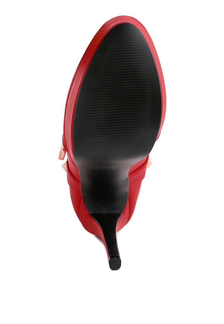 Dejang Metal Stud Ankle Boots - Pointed Toe High Heel with Belt Detail - Style Queenz