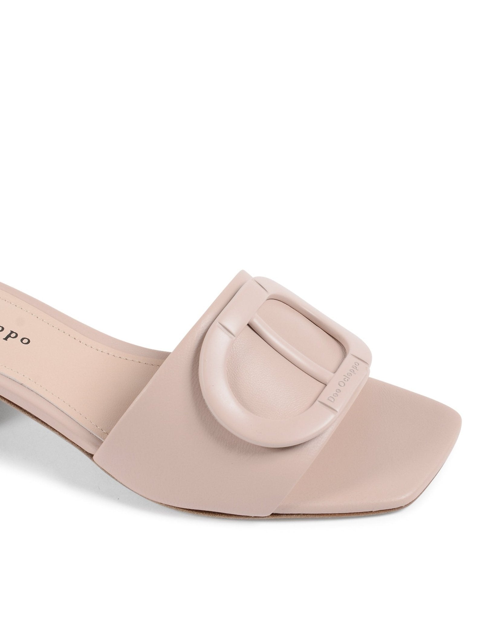 Dizzy Logo Mule Nude - Italian Leather Designer Sandals with 3.5" Heel - Style Queenz