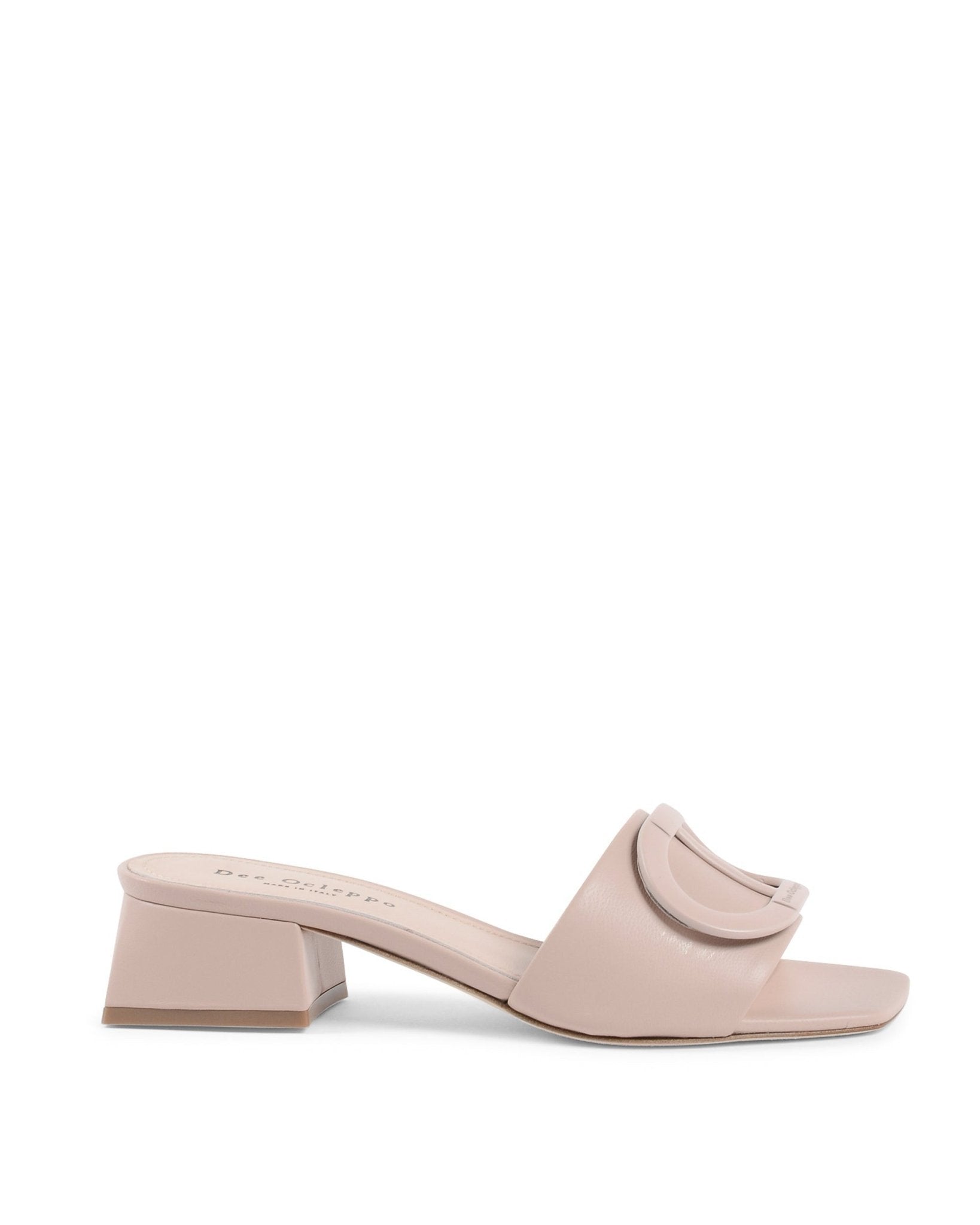 Dizzy Logo Mule Nude - Italian Leather Designer Sandals with 3.5" Heel - Style Queenz