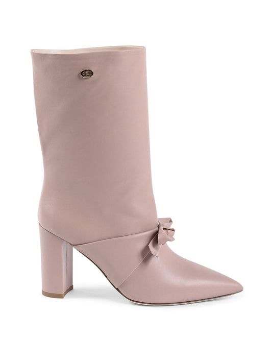 Dominic Boot - Italian Leather Short Boot with Bow Detail and 8cm Heel - Style Queenz