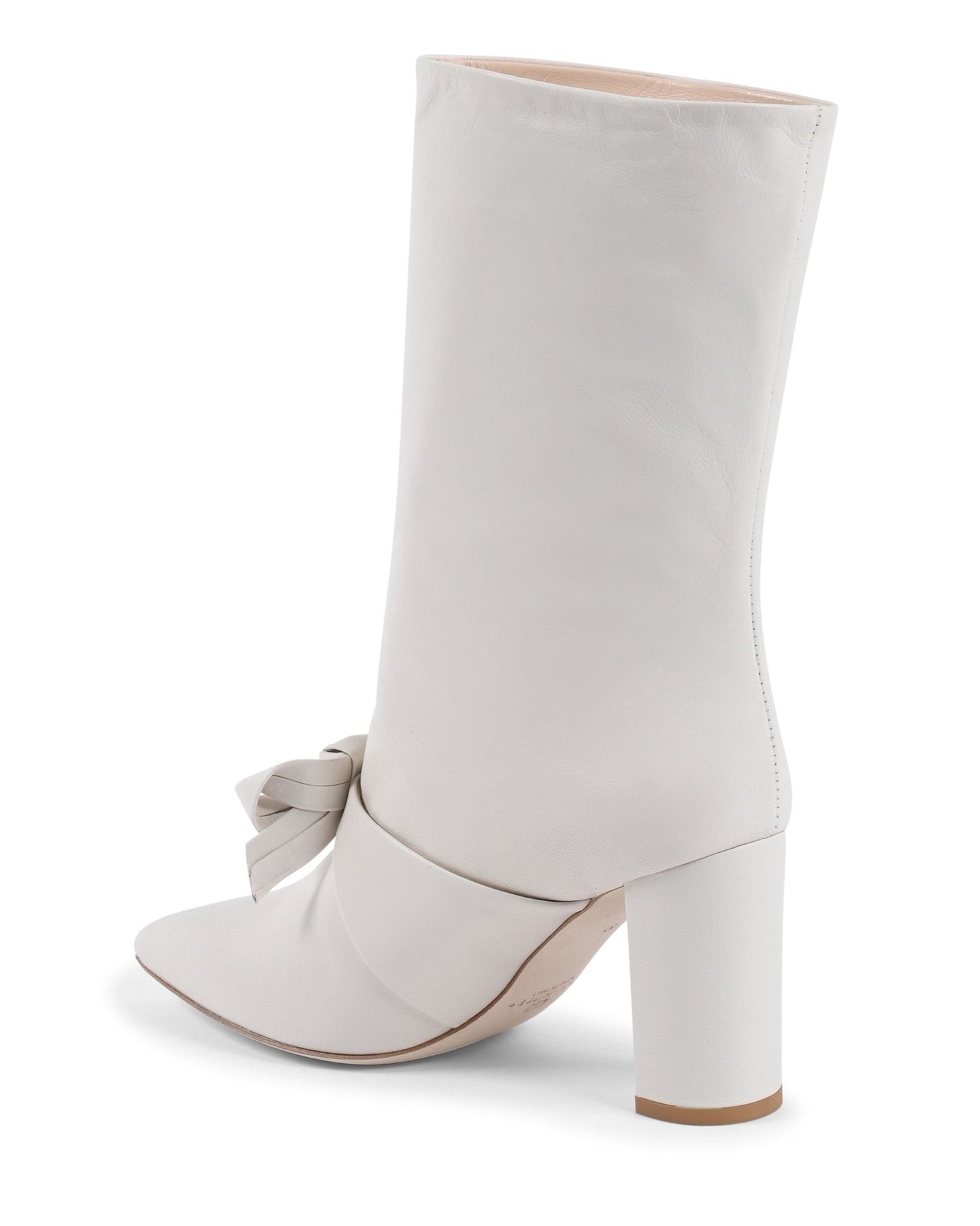 Dominic Boot Off White - Italian Leather Short Boot with Pointed Toe & Bow Detail - Style Queenz