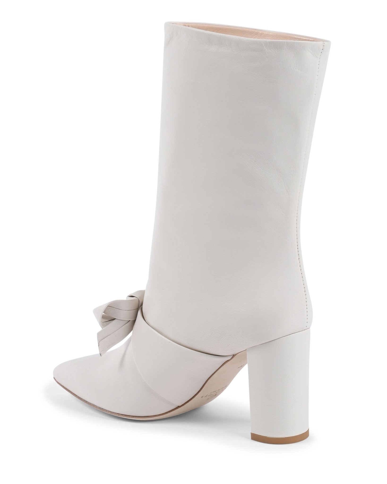 Dominic Boot Off White - Italian Leather Short Boot with Pointed Toe & Bow Detail - Style Queenz