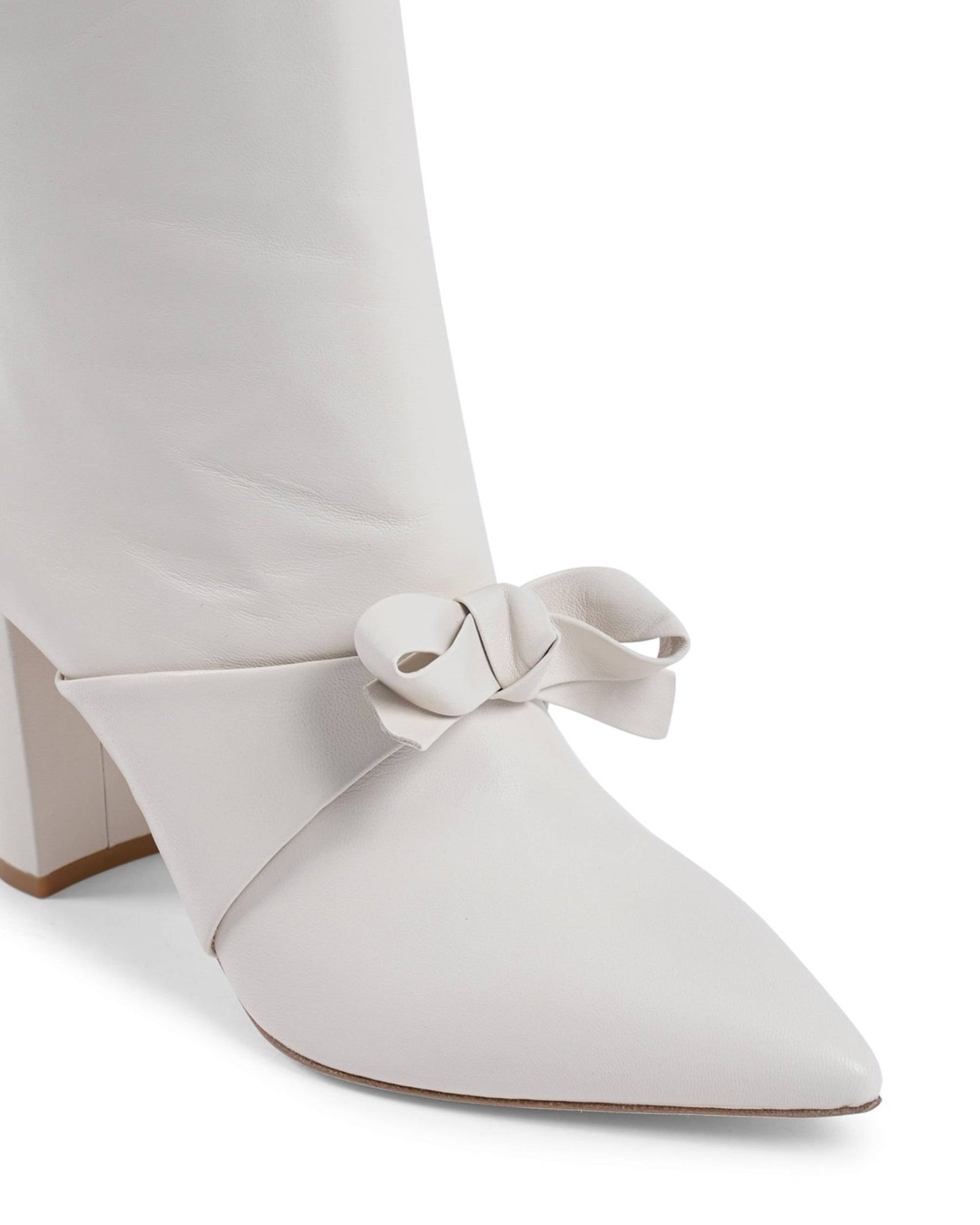 Dominic Boot Off White - Italian Leather Short Boot with Pointed Toe & Bow Detail - Style Queenz