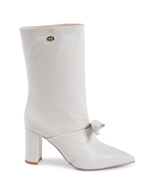 Dominic Boot Off White - Italian Leather Short Boot with Pointed Toe & Bow Detail - Style Queenz