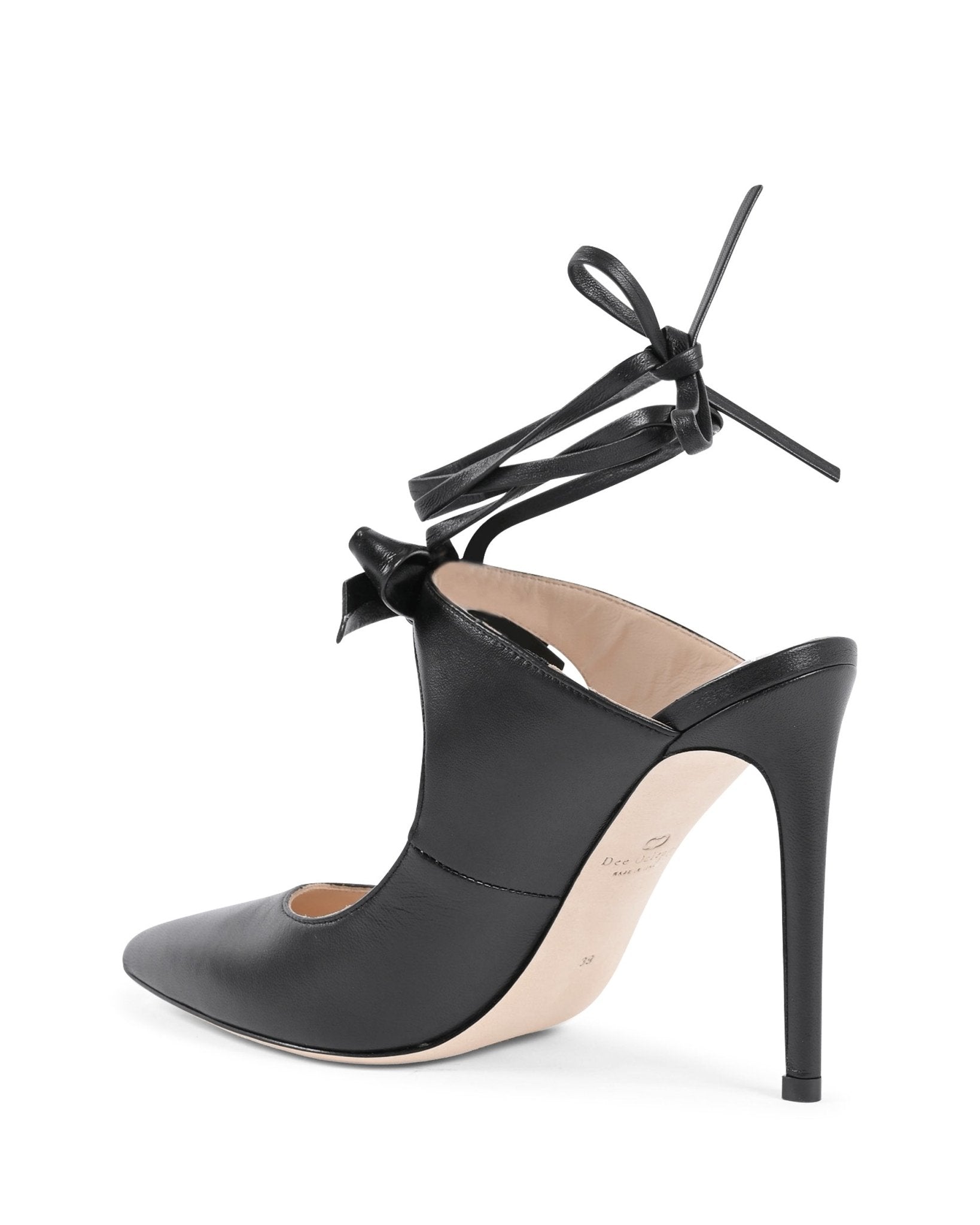 Dominic Mule Black - Italian Leather Pointed Toe Heels with Bow Detail - Style Queenz