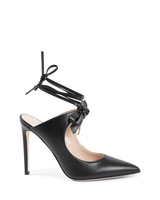 Dominic Mule Black - Italian Leather Pointed Toe Heels with Bow Detail - Style Queenz
