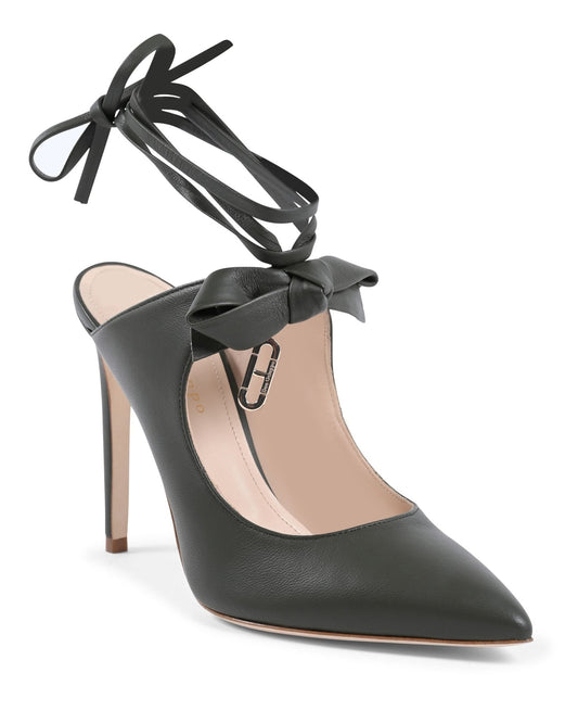 Dominic Mule Military Green - Premium Italian Leather Stiletto Mules with Bow Detail - Style Queenz