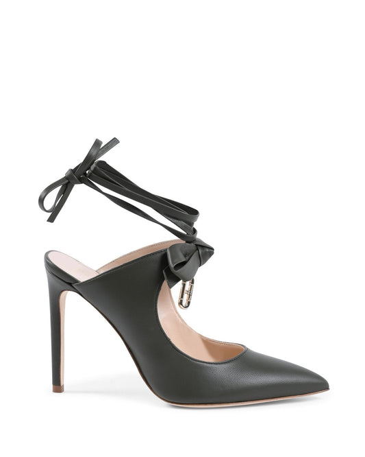 Dominic Mule Military Green - Premium Italian Leather Stiletto Mules with Bow Detail - Style Queenz