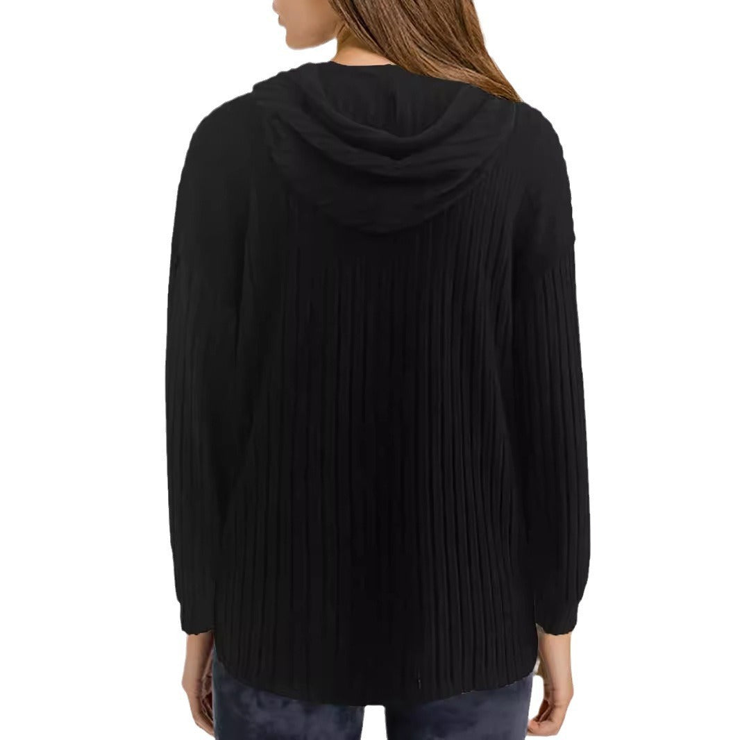 Women's Hooded Pullover Sweater with Stripes