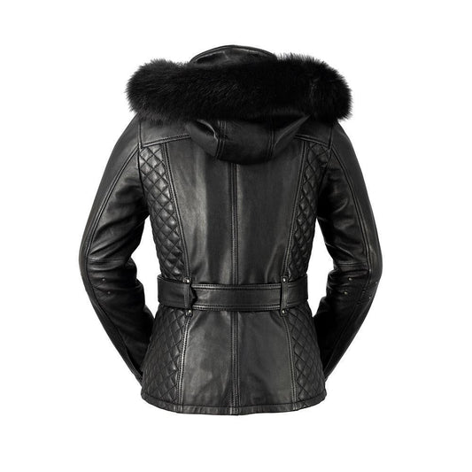 Elle Premium Women's Leather Jacket - Quilted Trench with Fox Fur Collar - Style Queenz