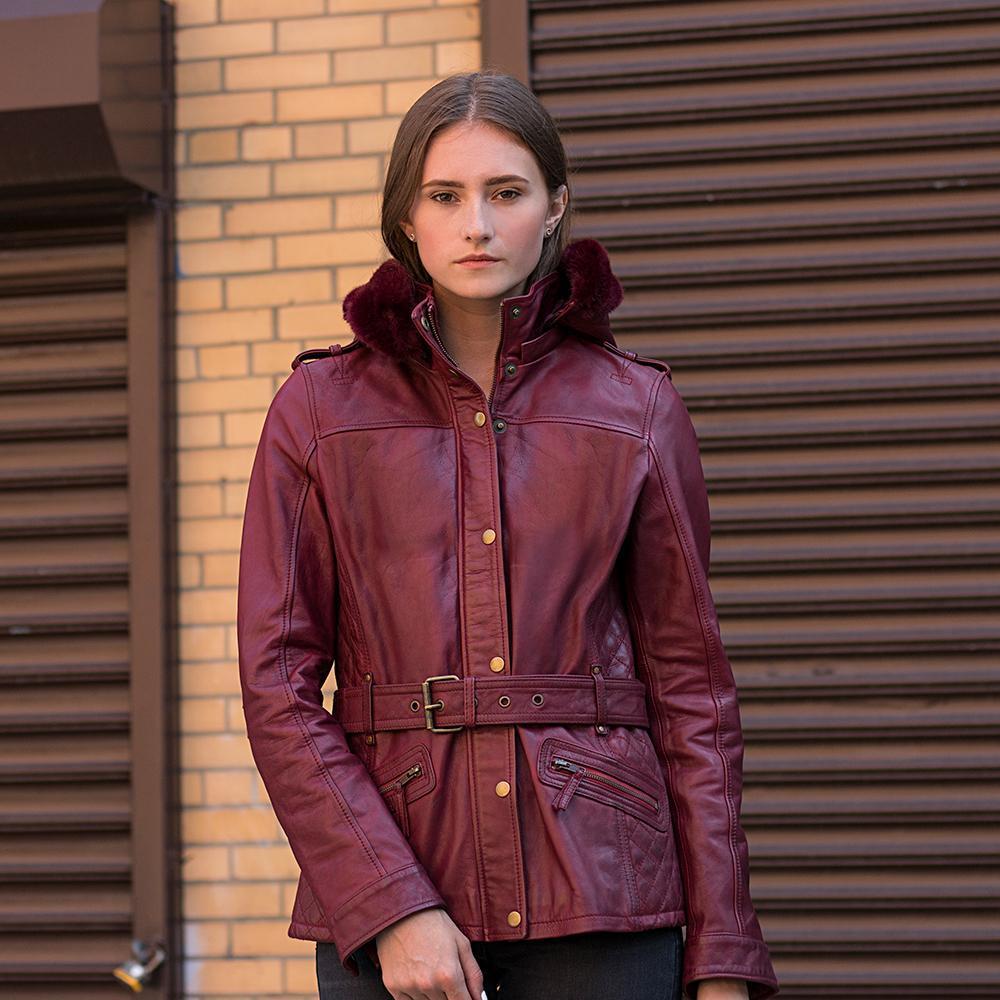 Elle Premium Women's Leather Jacket - Quilted Trench with Fox Fur Collar - Style Queenz