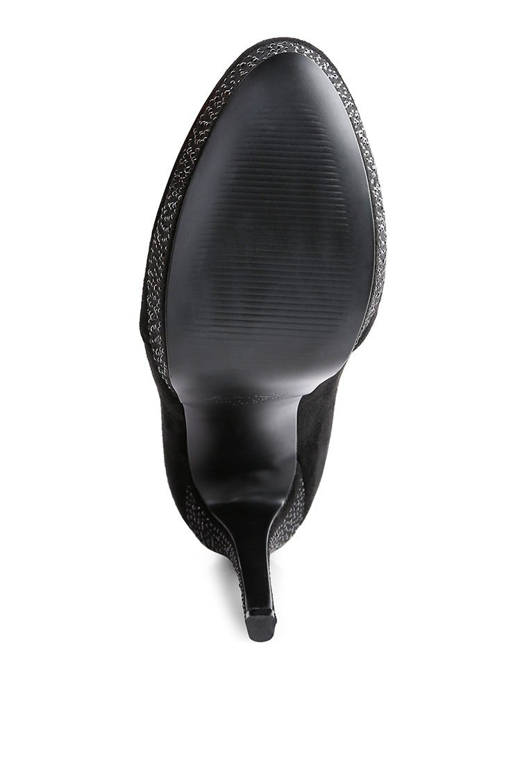 Espiree Microfiber High Heeled Ankle Boots - Rhinestone Women's Pointed Toe Boots - Style Queenz