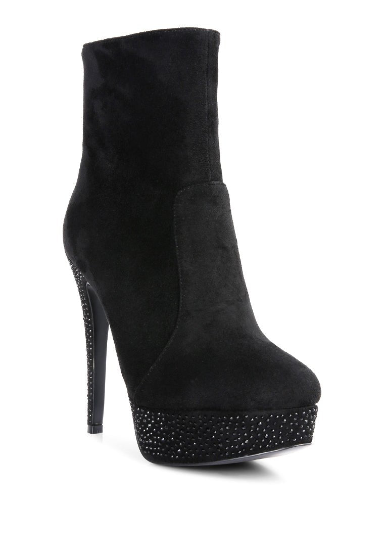 Espiree Microfiber High Heeled Ankle Boots - Rhinestone Women's Pointed Toe Boots - Style Queenz