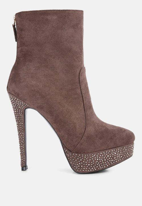 Espiree Microfiber High Heeled Ankle Boots - Rhinestone Women's Pointed Toe Boots - Style Queenz