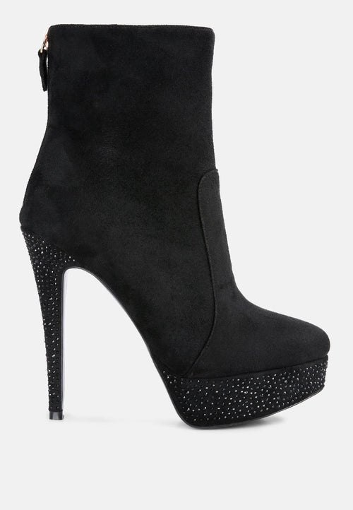 Espiree Microfiber High Heeled Ankle Boots - Rhinestone Women's Pointed Toe Boots - Style Queenz