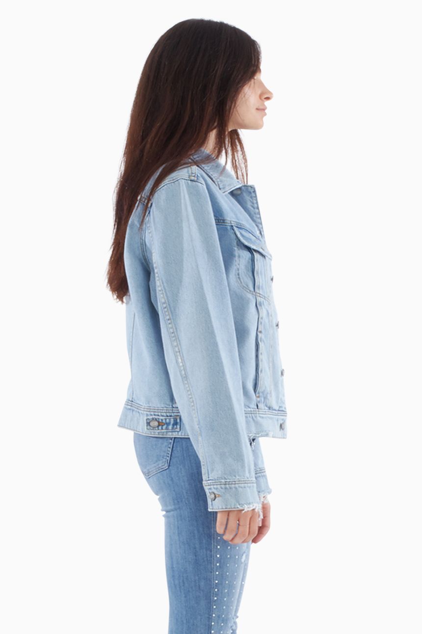 Evy Oversized Denim Jacket - Zipper Sleeve Detail in Thelma And Louise Wash - Style Queenz