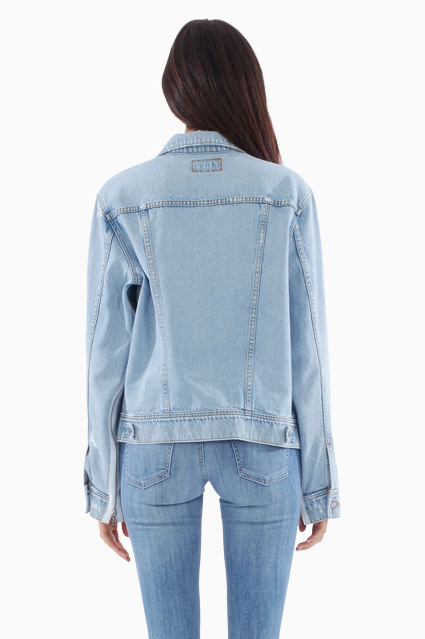 Evy Oversized Denim Jacket - Zipper Sleeve Detail in Thelma And Louise Wash - Style Queenz