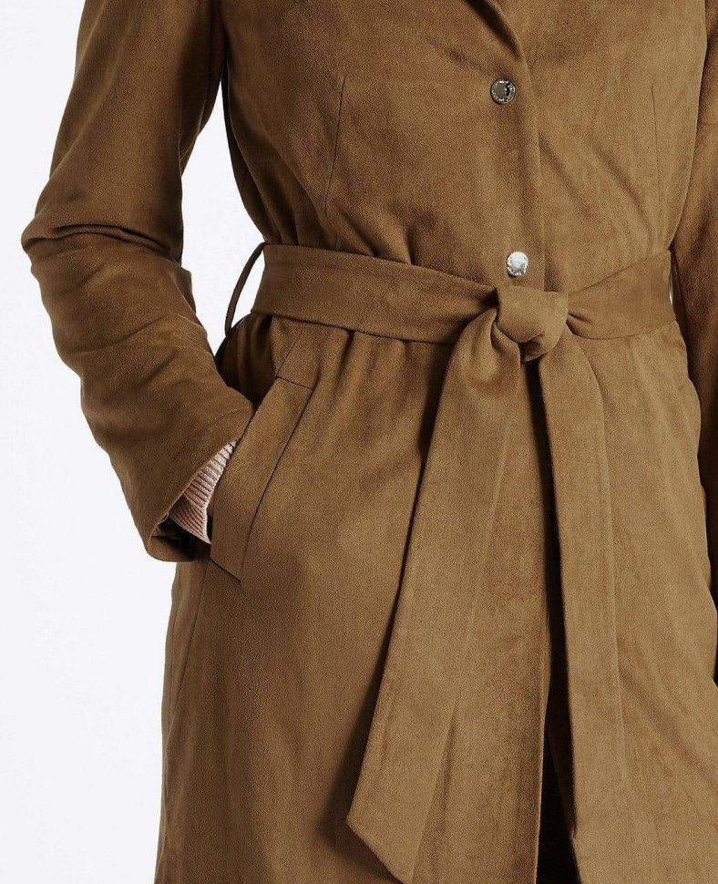 Brown coat with a belt on a white background