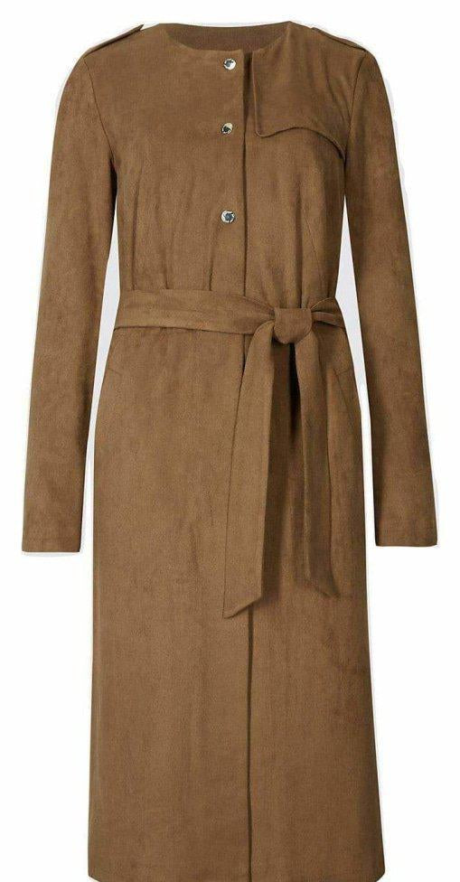 Brown coat with a belt on a white background