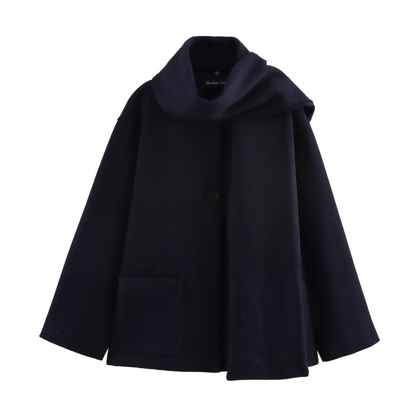 Women's Textured Scarf Collar Overcoat