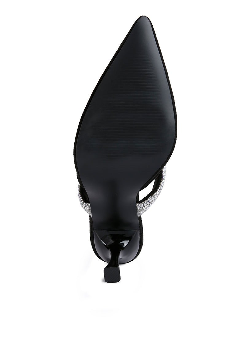 Fauci Diamante Heeled Mules - Pointed Toe Velvet Evening Sandals - Style Queenz