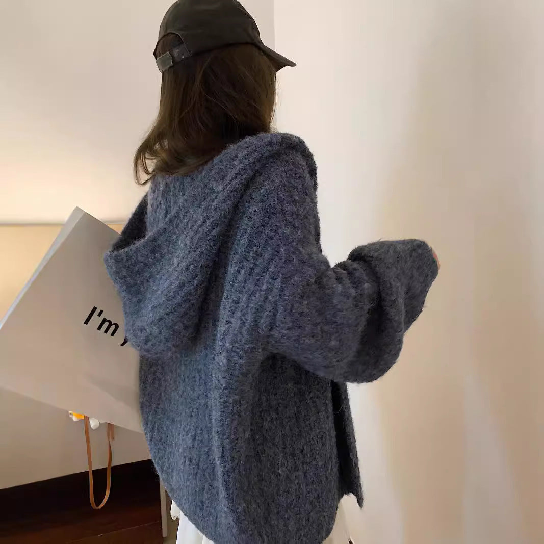 Women's Hooded Cardigan Sweater - Retro Style