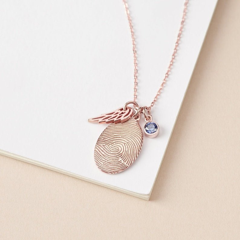 Fingerprint Necklace with Birthstone - Personalized Memorial Jewelry - Style Queenz