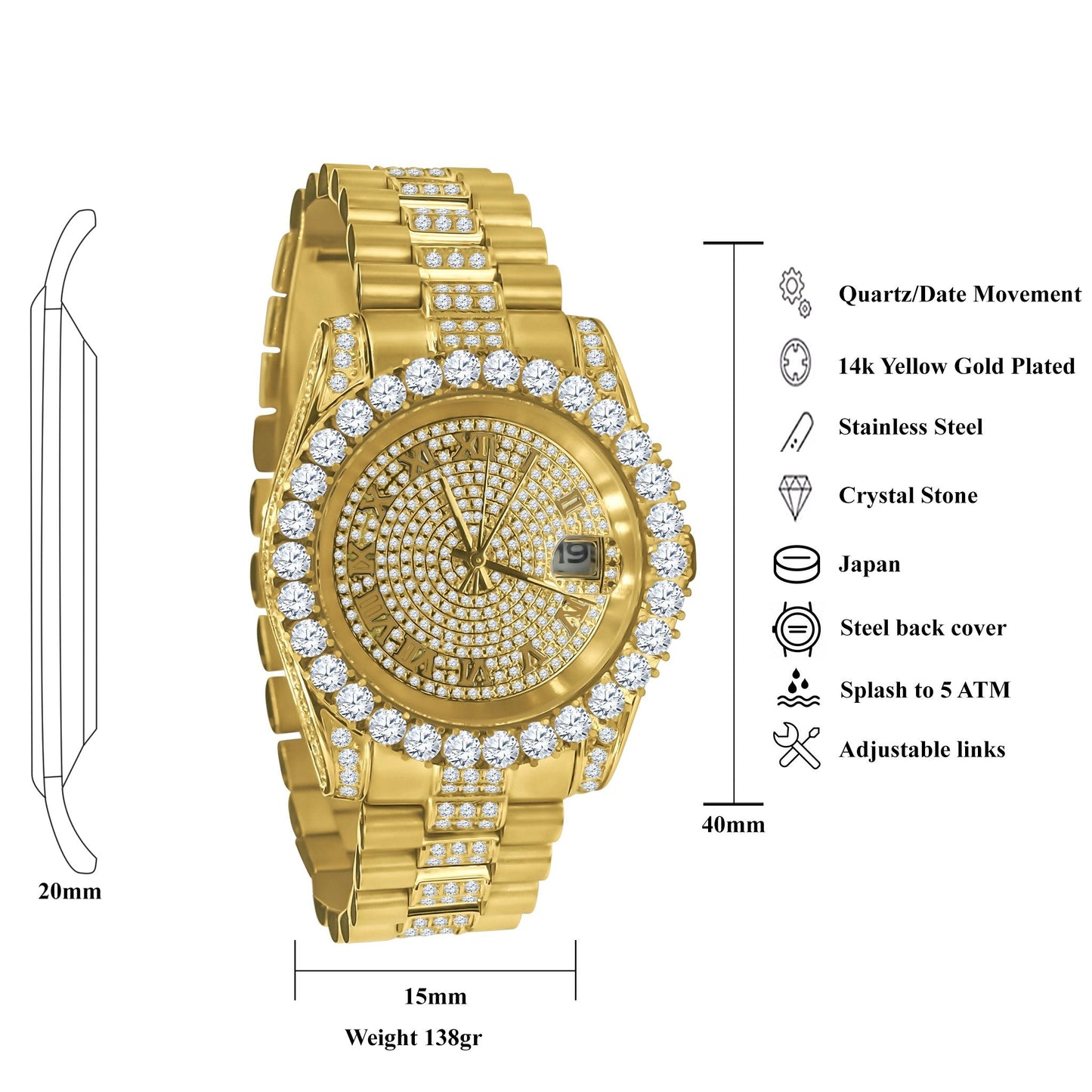 FORTE Steel CZ Watch - Water Resistant Luxury Timepiece | 48mm Miyota Movement - Style Queenz