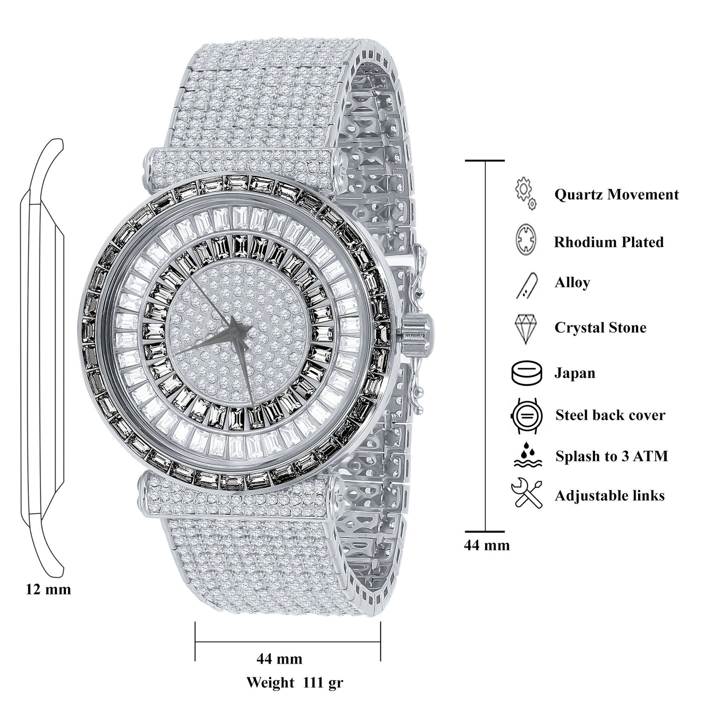 FOXY CZ Iced Out Watch - Rhodium Plated with Cubic Zirconia Stones - Style Queenz