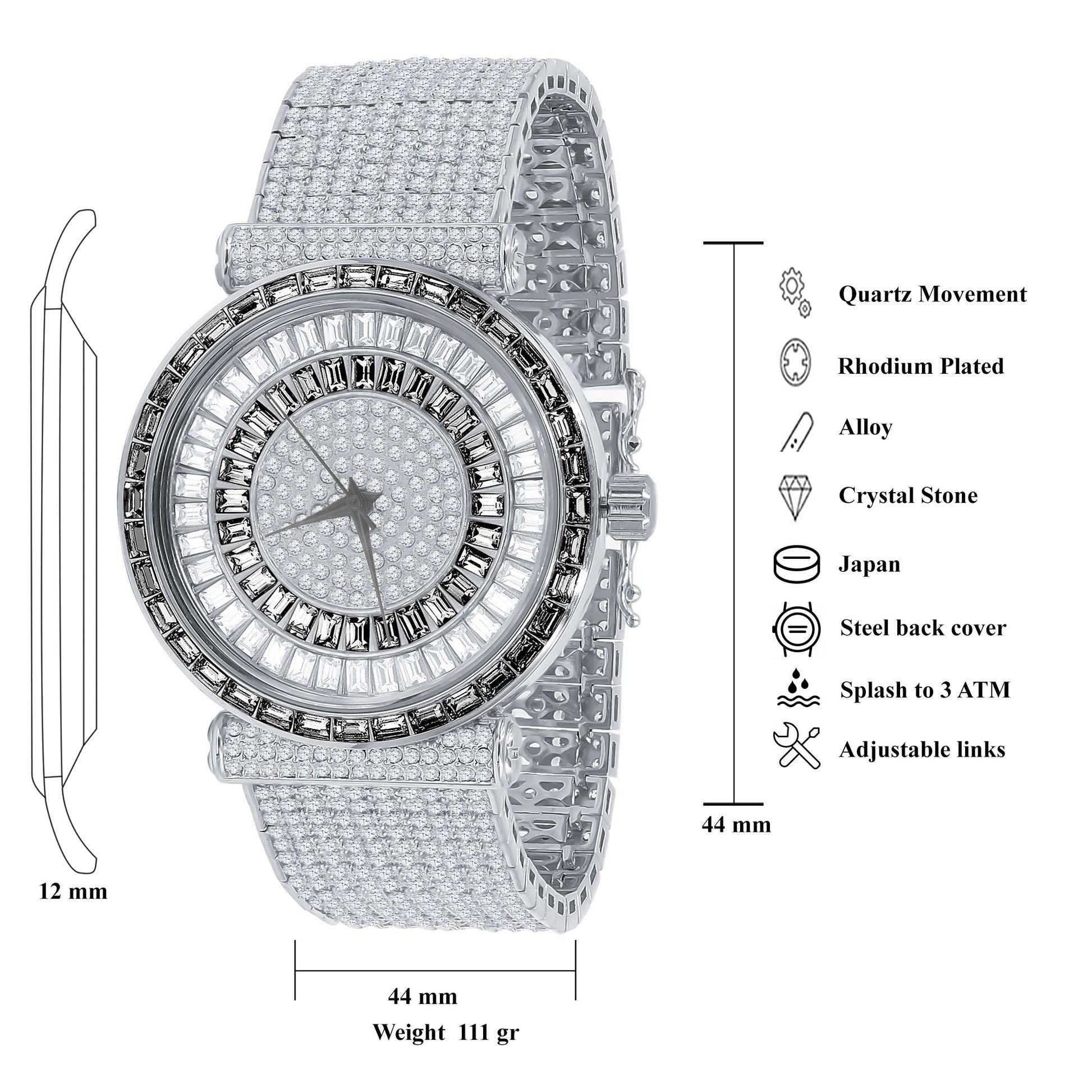 FOXY CZ Iced Out Watch - Rhodium Plated with Cubic Zirconia Stones - Style Queenz