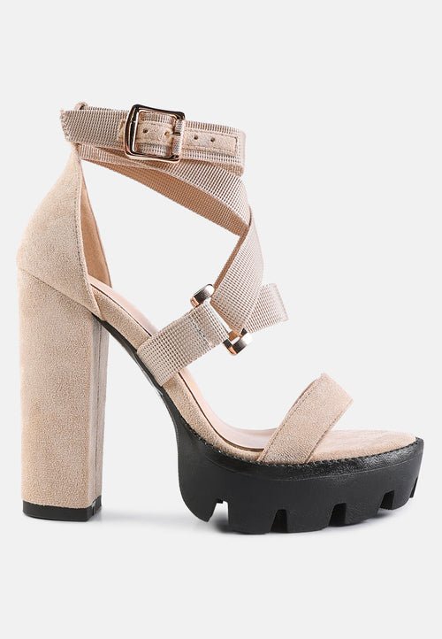Fresh Daisy Harness Block Heel Sandals - Platform Chunky Heel with Gold Buckles - Style Queenz