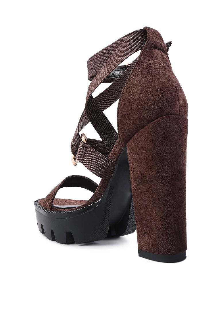 Fresh Daisy Harness Block Heel Sandals - Platform Chunky Heel with Gold Buckles - Style Queenz