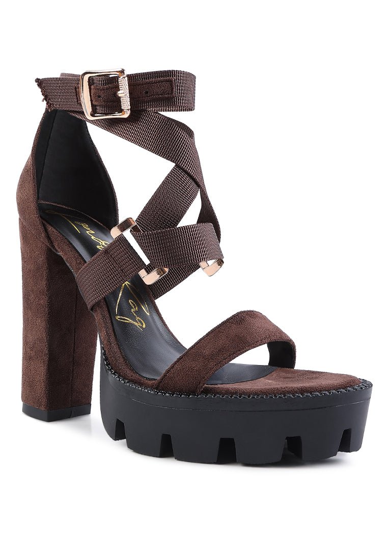 Fresh Daisy Harness Block Heel Sandals - Platform Chunky Heel with Gold Buckles - Style Queenz