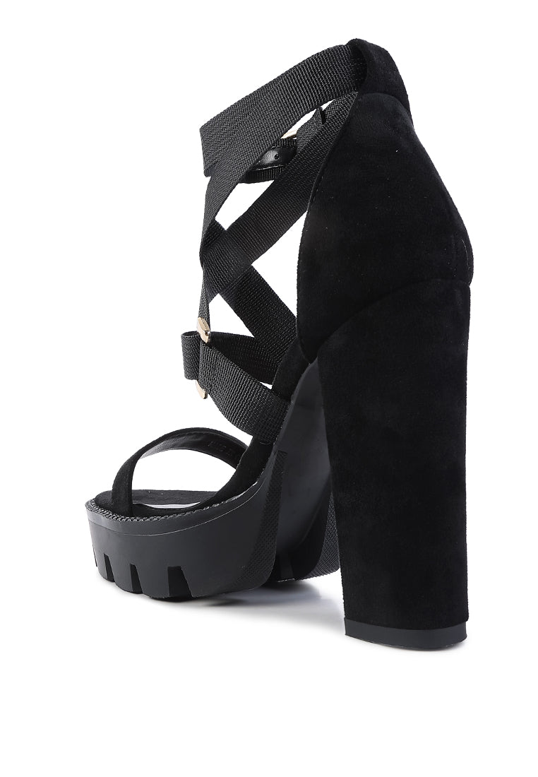 Fresh Daisy Harness Block Heel Sandals - Platform Chunky Heel with Gold Buckles - Style Queenz