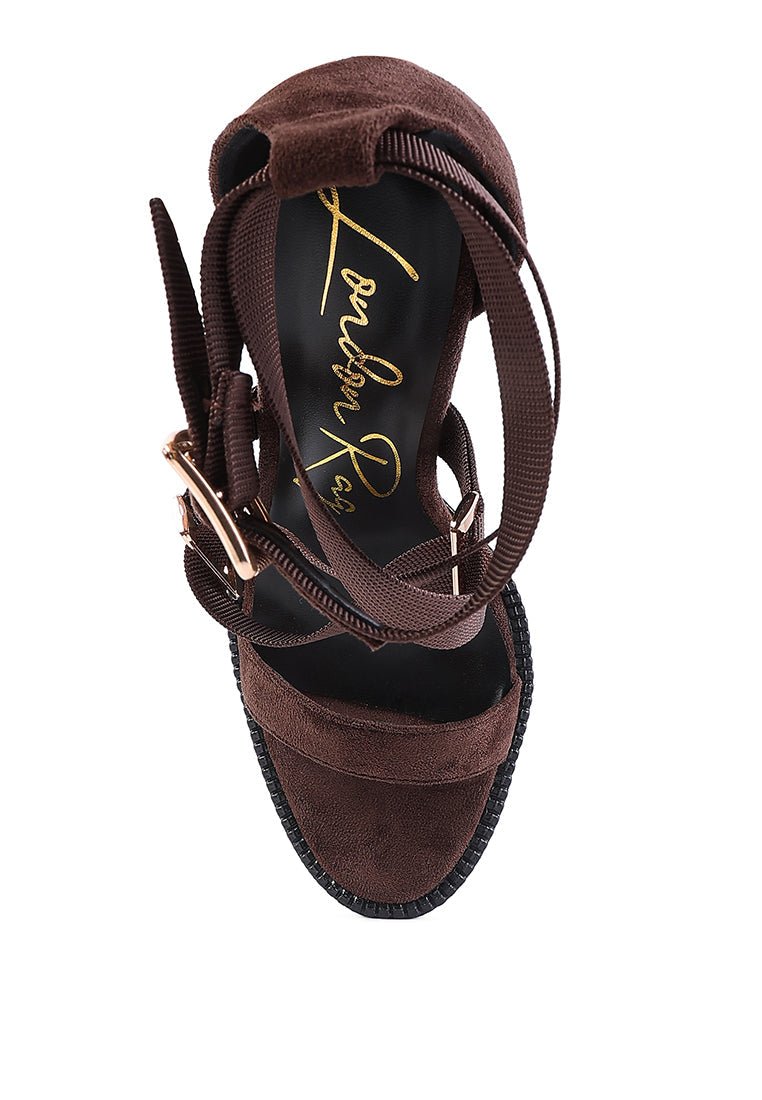 Fresh Daisy Harness Block Heel Sandals - Platform Chunky Heel with Gold Buckles - Style Queenz