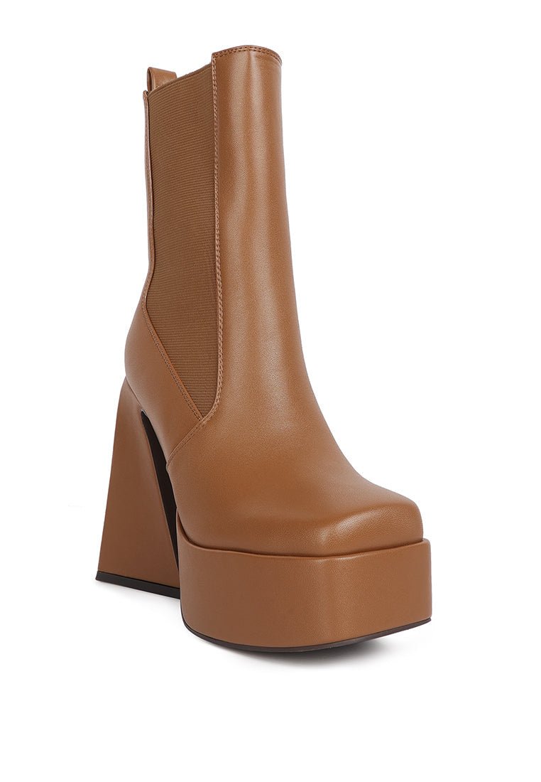 Frosty Platform Chelsea Boots - High Block Heel with Elasticated Gussets - Style Queenz