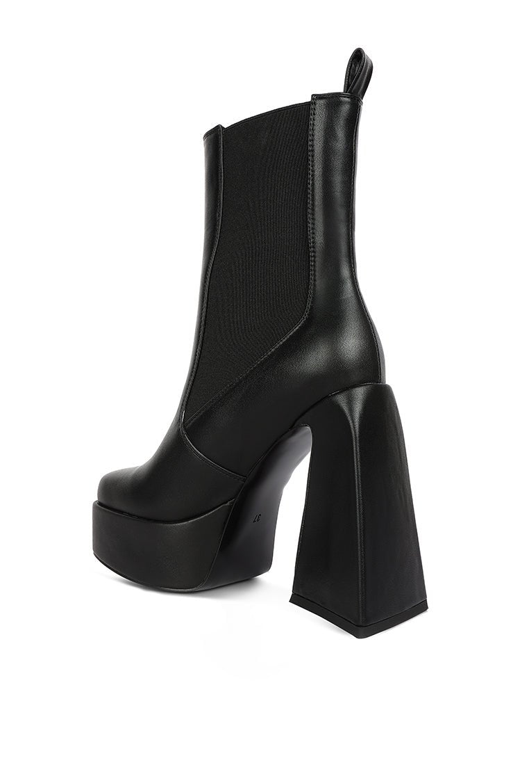 Frosty Platform Chelsea Boots - High Block Heel with Elasticated Gussets - Style Queenz