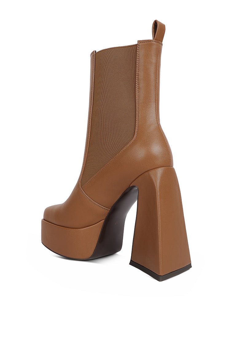 Frosty Platform Chelsea Boots - High Block Heel with Elasticated Gussets - Style Queenz