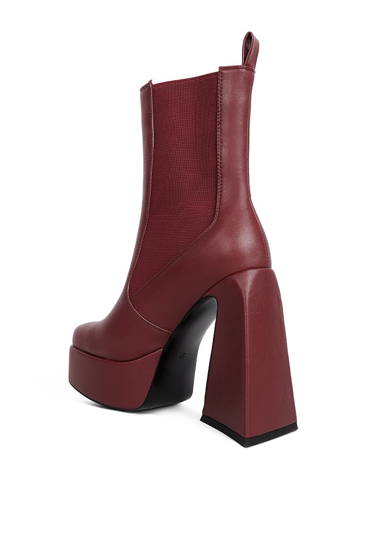Frosty Platform Chelsea Boots - High Block Heel with Elasticated Gussets - Style Queenz