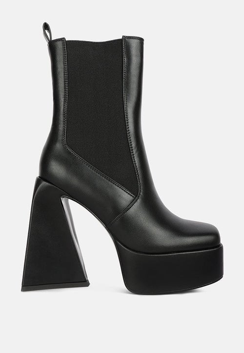 Frosty Platform Chelsea Boots - High Block Heel with Elasticated Gussets - Style Queenz
