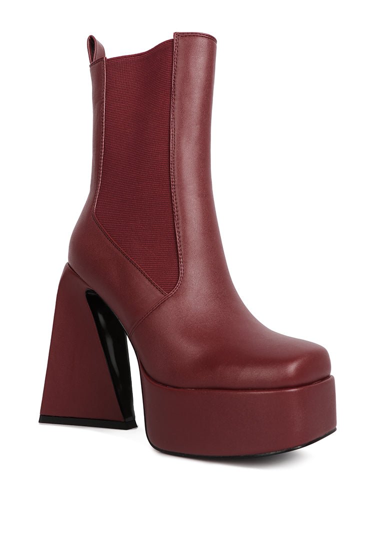Frosty Platform Chelsea Boots - High Block Heel with Elasticated Gussets - Style Queenz